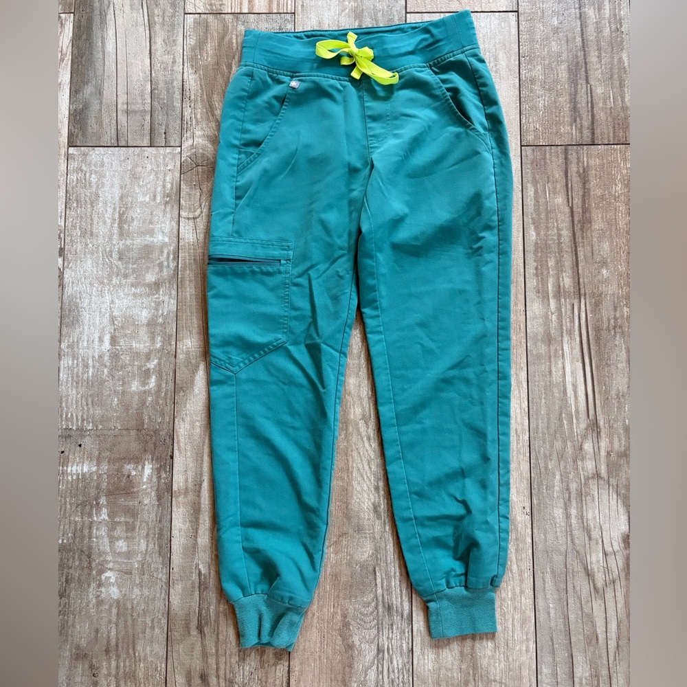 Figs Teal Jogger Scrub Pants with Lime Drawstring